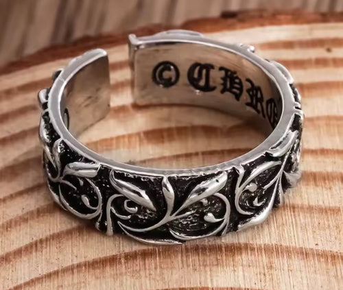 Floral Engraved Silver Ring